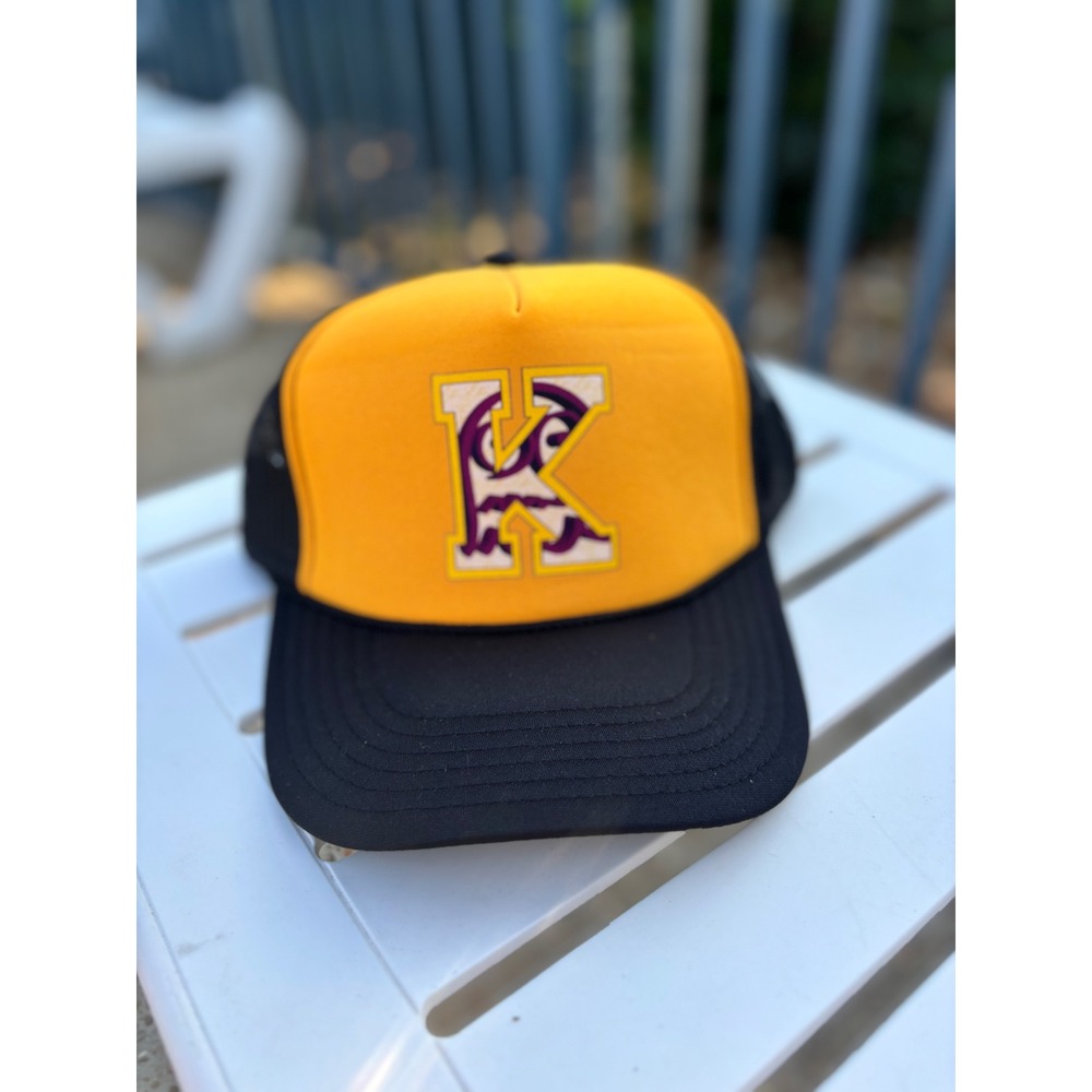 Ghost Yellow Black K Logo Foam Mesh Trucker Hat Snapback Cap Streetwear